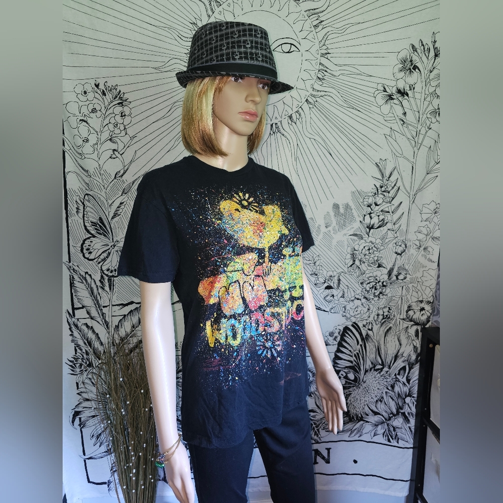 EUC GDA Black Tie-dye Graphic T-Shirt 'Woodstock' Sz Medium